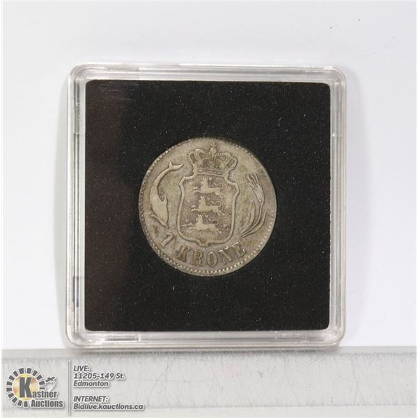 DENMARK 1875 SILVER 1 KRONE COIN