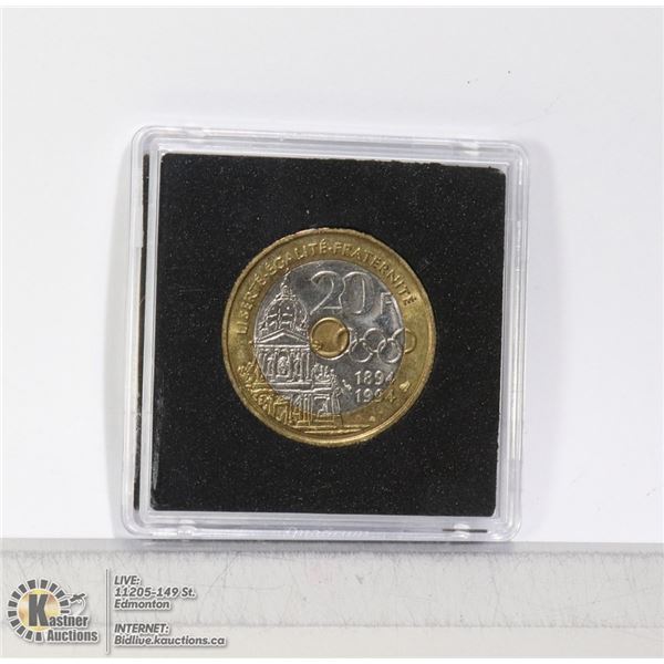 FRANCE 1994 20 FRANC TRI-METALLIC CIRCULATION COIN