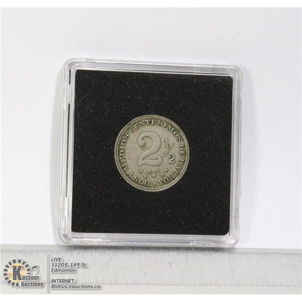 PANAMA 1907 ODD DENOMINATION 2.5 CENT COIN
