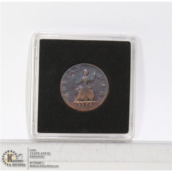 1754 KING GEORGE II GREAT BRITAIN 1/4 PENNY