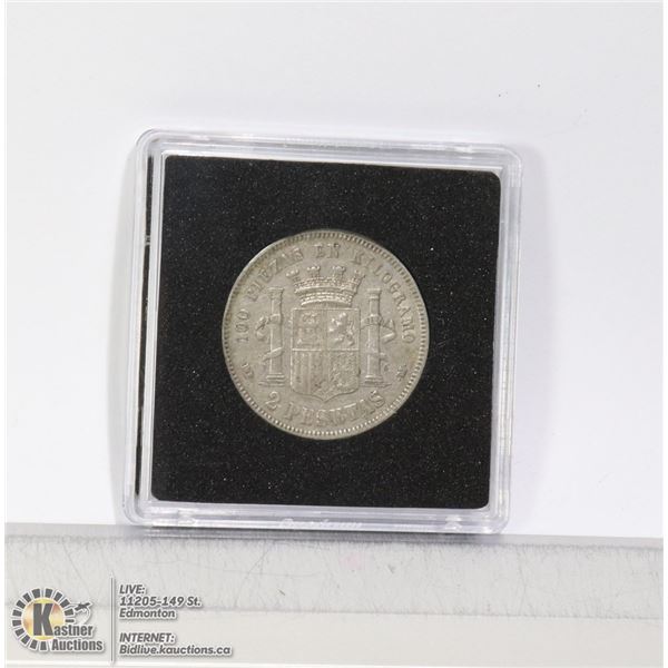 1870 SPAIN SILVER 2 PESATA COIN