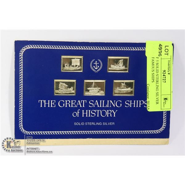 LOT OF 5 SOLID STERLING SILVER BARS FAMOUS SHIPS