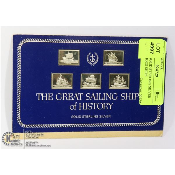 LOT OF 5 SOLID STERLING SILVER BARS FAMOUS SHIPS