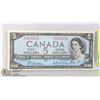 Image 1 : CRISP 1954 BANK OF CANADA $5 DOLLARS NOTE