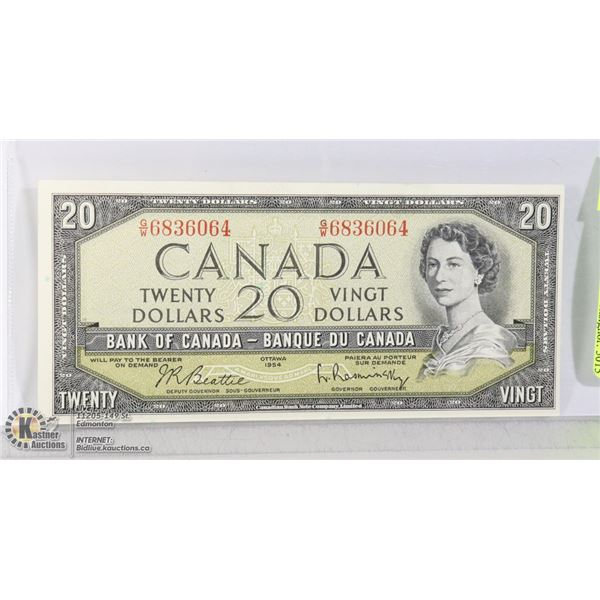 CRISP 1954 BANK OF CANADA $20 DOLLARS NOTE