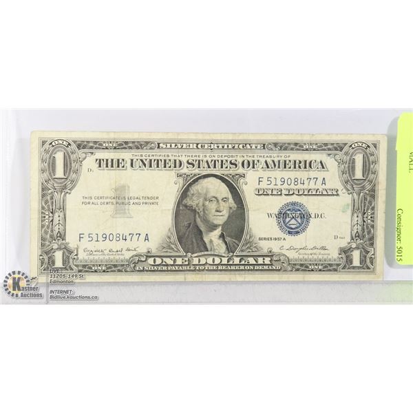 1957 USA $1 SILVER CERTIFICATE NOTE, SMALL