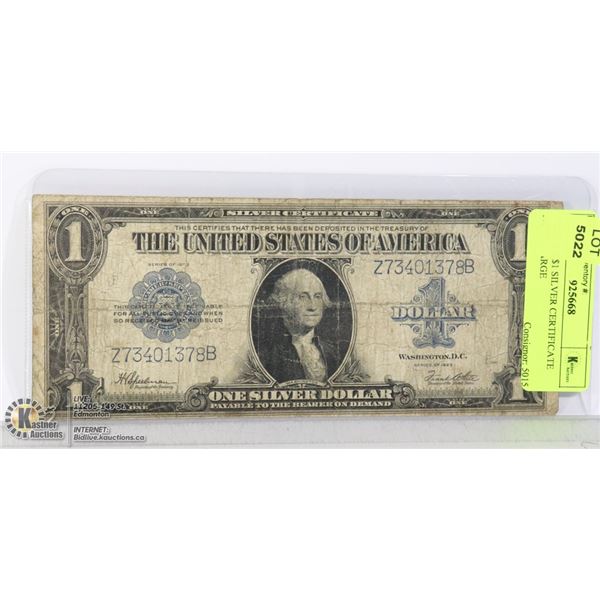 1923 USA $1 SILVER CERTIFICATE NOTE, LARGE