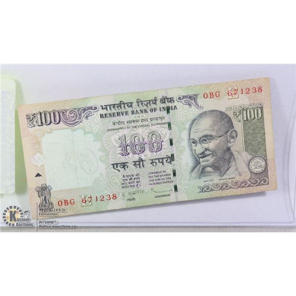 100 RUPEES, RESERVE BANK OF INDIA WITH GHANDI