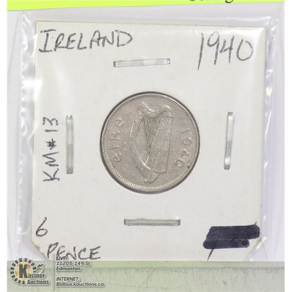 1940 IRISH EIRE 6 PENCE SILVER COIN- KM-13