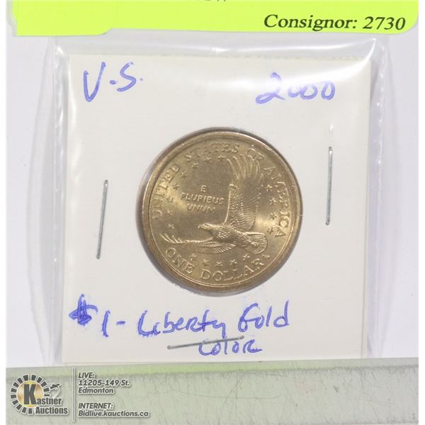 2000 US LIBERTY $1 GOLD COLORED COIN "P" SACAGAW