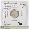 Image 1 : 1945 C NEWFOUNDLAND 5 CENT SILVER COIN- KM-19