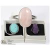 Image 1 : 2 COSTUME RINGS (TURQUOISE, AMETHYST) AND PINK