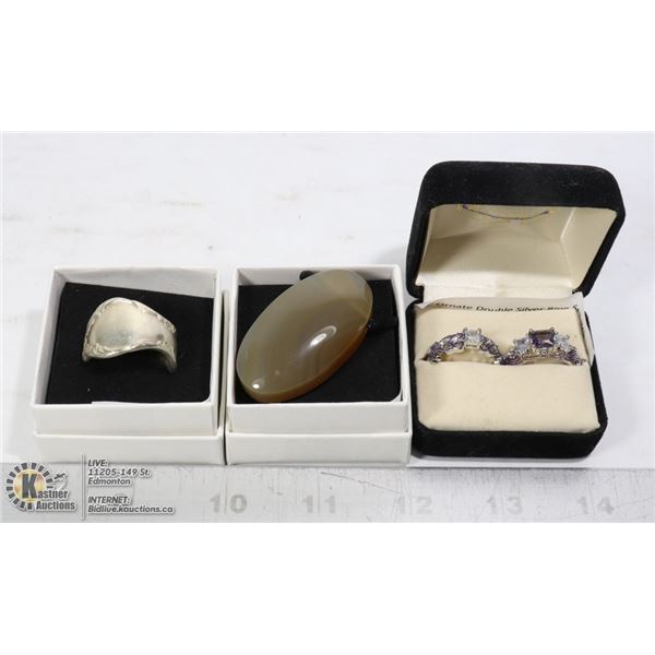 ORNATE DOUBLE SILVER RING SET 925, HANDMADE