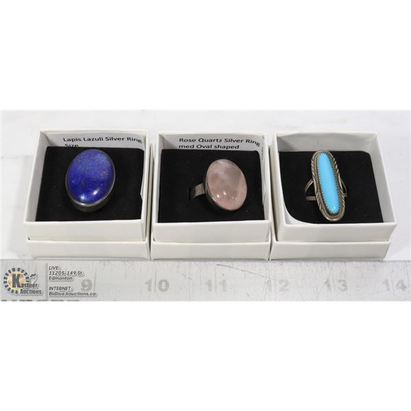 LAPIS LAZULI SILVER RING 925, ROSE QUARTZ SILVER