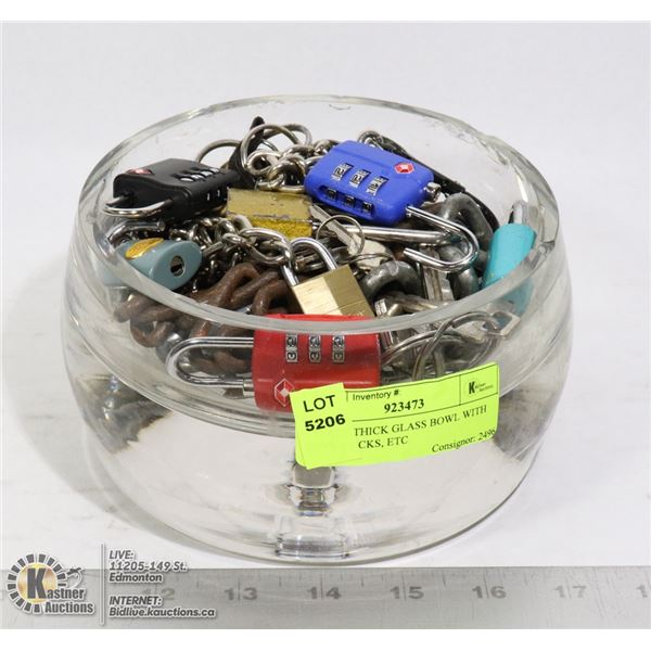 ESTATE THICK GLASS BOWL WITH KEYS, LOCKS, ETC