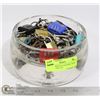Image 1 : ESTATE THICK GLASS BOWL WITH KEYS, LOCKS, ETC