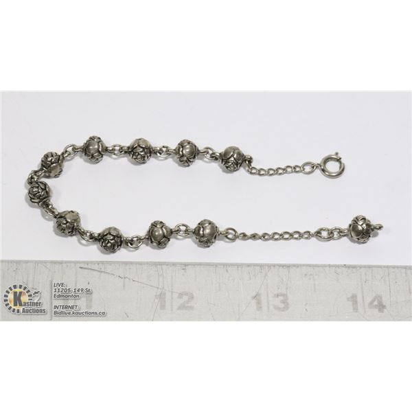 VINTAGE PEWTER LOOK ROSE BRACELET