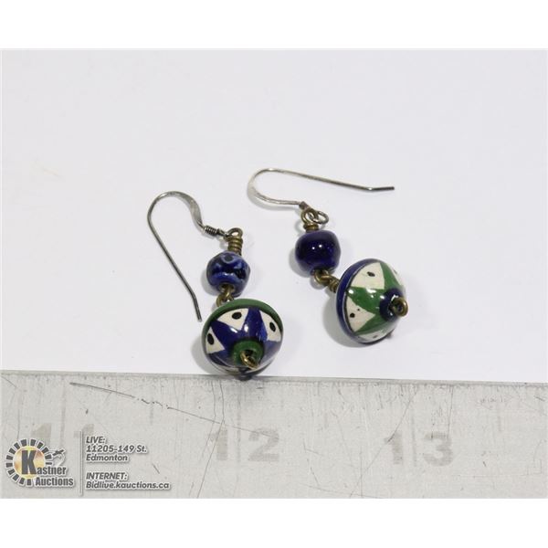 VINTAGE DROP EARRINGS HAND PAINTED BEADS