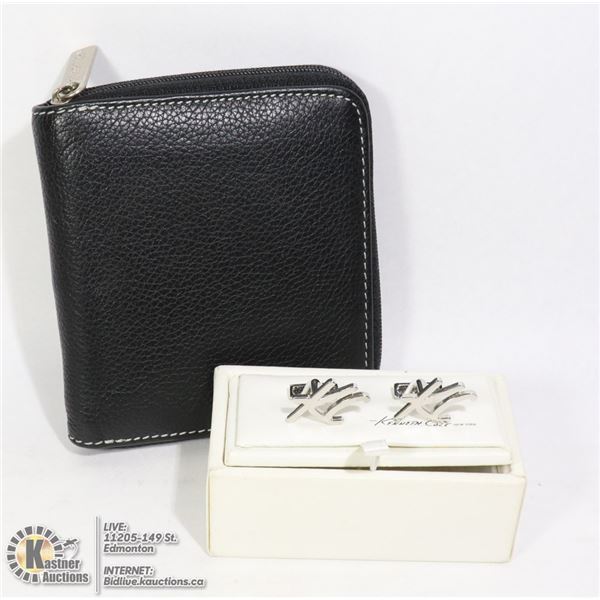MENS KENNETH COLE CUFFLINKS & ZIPPERED WALLET-