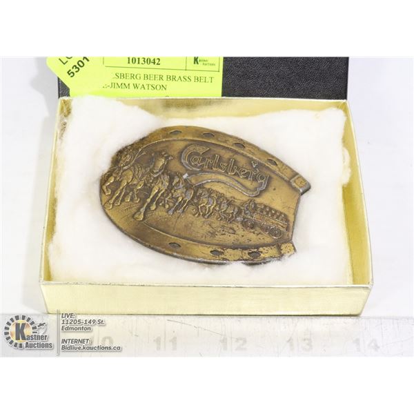 1977 CARLSBERG BEER BRASS BELT BUCKLE-JIMM WATSON