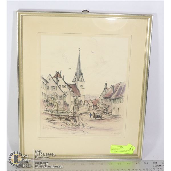 FRAMED WATERCOLOR DRAWING SIGNED & TITLED. ESTATE