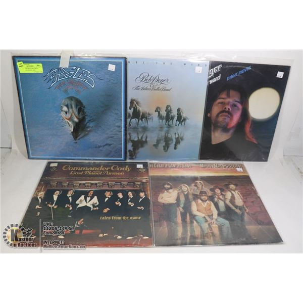 BUNDLE OF 5 ROCK RECORDS INCLUDING EAGLES, BOB