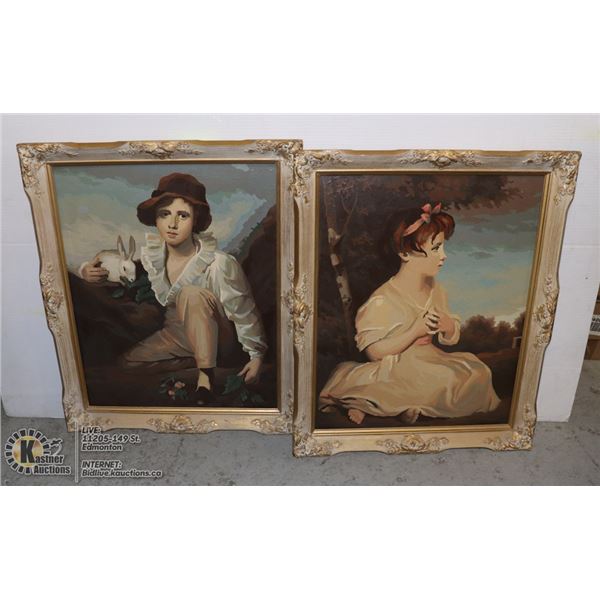 TWO VINTAGE PAINTING BOY AND GIRL