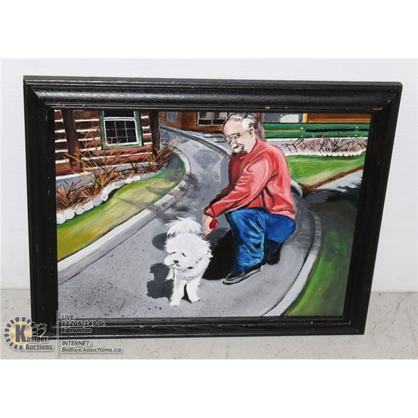 PAINTING OLD MAN WITH A DOG, SIGN BY LJD