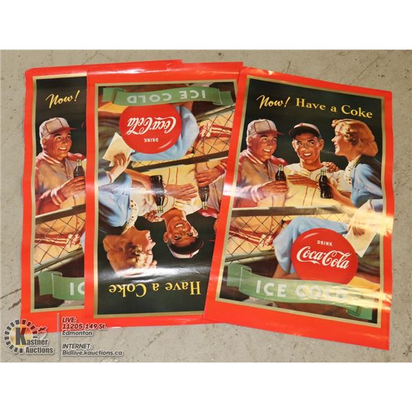 3 VINTAGE COCA COLA ADVERTISING POSTERS