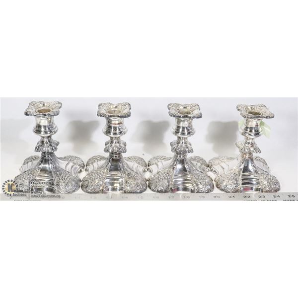 4 ANTIQUE SILVER PLATED CANDLE HOLDERS