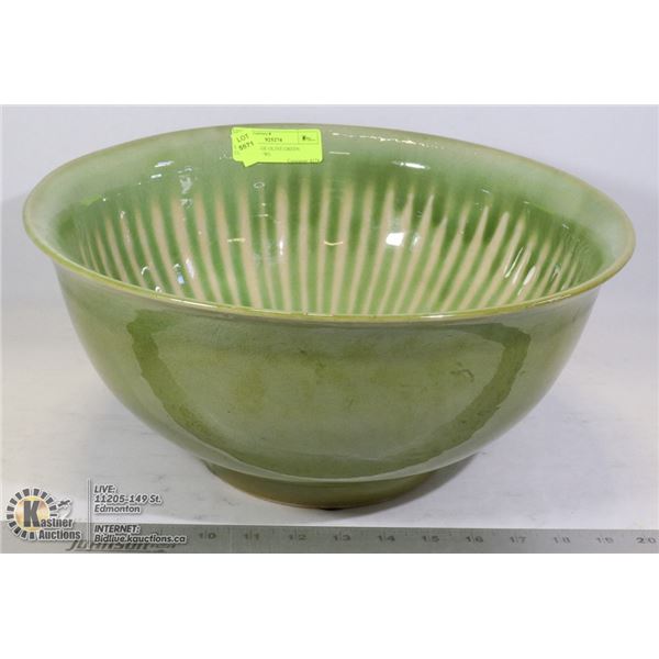 EXTRA LARGE OLIVE GREEN CERAMIC BOWL