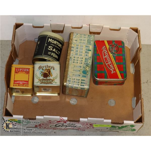 FLAT OF TINS - LIPTONS TEA, HERSHEY COCOA TIN,