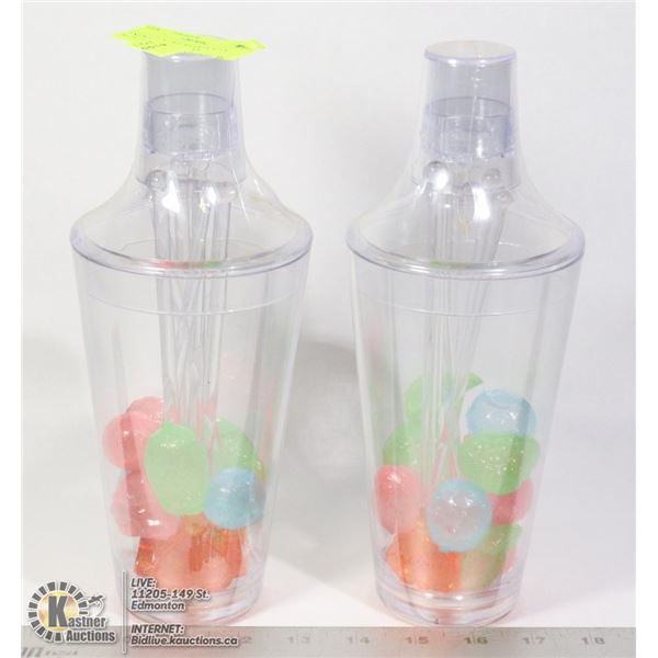 2 NEW COCKTAIL SHAKER SETS WITH DRINK STIR STICKS