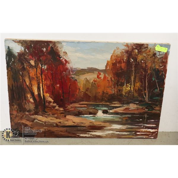 LARGE PAINTING FALL NATURE  SIGN BY GEZA GORDEN