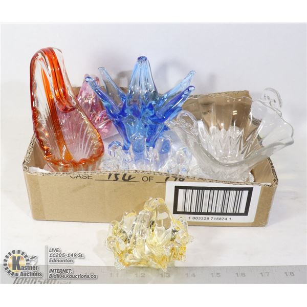 BOX OF HAND BLOWN GLASS BASKETS