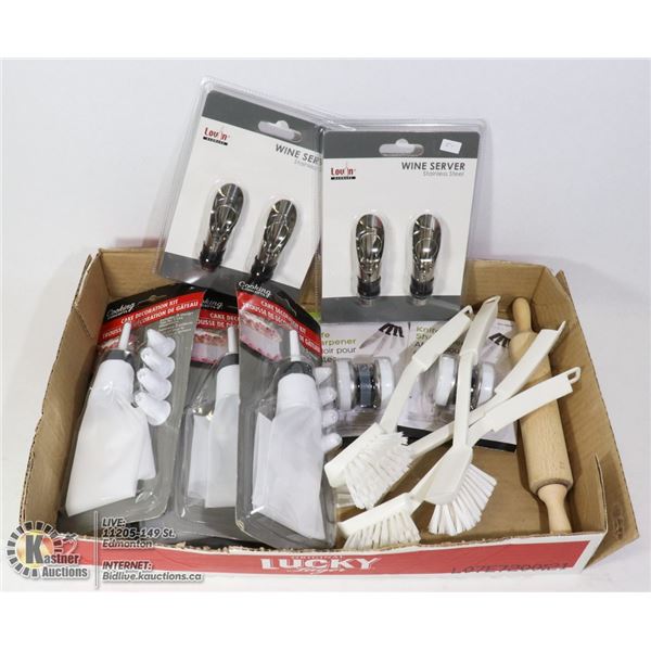 FLAT OF NEW KITCHEN ITEMS