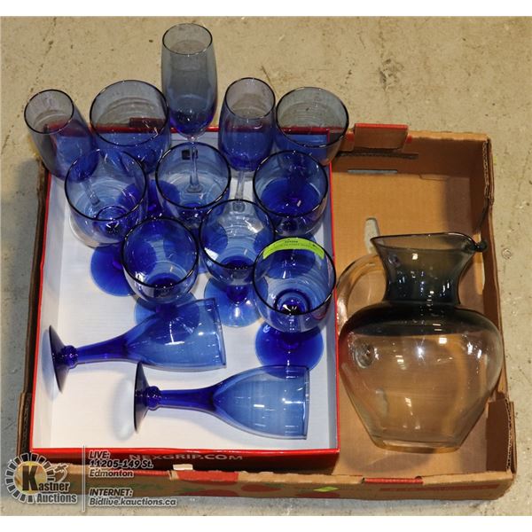 SET OF BLUE GLASSES WITH JUG