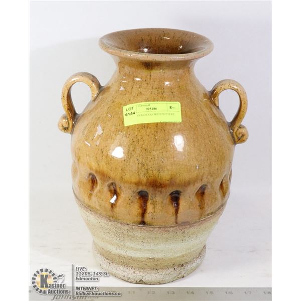 LARGE GOLD COLORED POTTERY POT