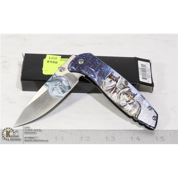 NEW WOLF THEMED FOLDING POCKET KNIFE