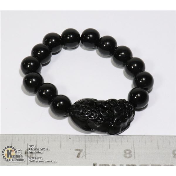 #290-PIXIU OBSIDIAN BEAD BRACELET 8"/ 12mm