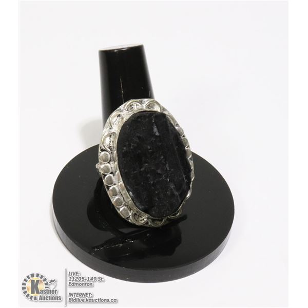 #131-BLACK TOURMALINE RING SIZE 8.5