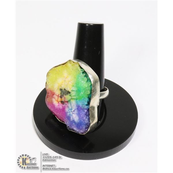 #121-RAINBOW SOLAR QUARTZ RING SIZE 10