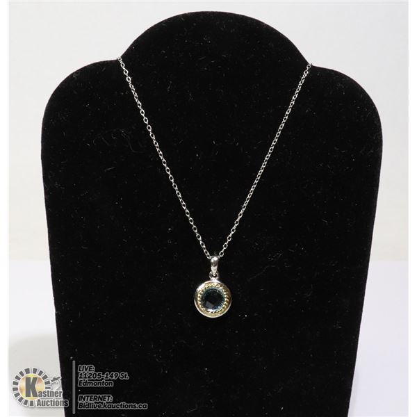 #166-BLUE TOPAZ PENDANT/ NECKLACE 18"
