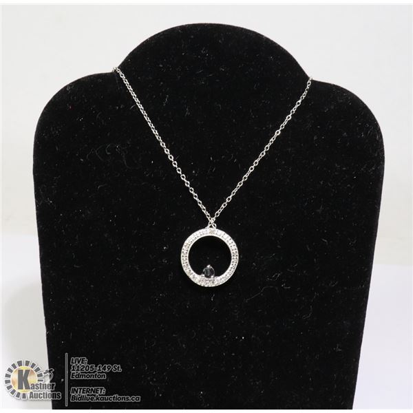 #159-DARK BLUE TOPAZ PENDANT/ NECKLACE 18"