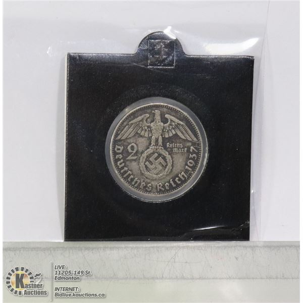 1937 NAZI GERMAN SILVER 2 MARK COIN W. EAGLE
