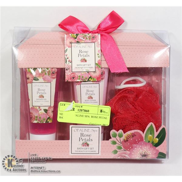 NEW 3PC OPALINE SPA  ROSE PETAL BATH SET