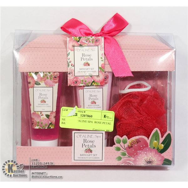 NEW 3PC OPALINE SPA  ROSE PETAL BATH SET