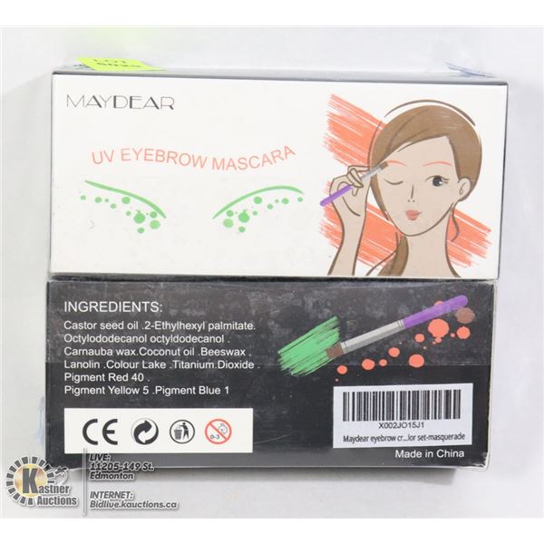 TWO BOXES OF MAYDEAR UV EYEBROW MASCARA