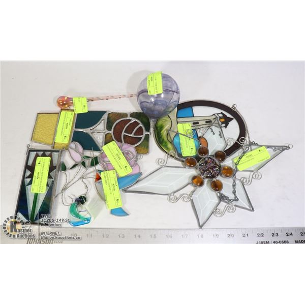 LARGE BOX OF STAINED GLASS DECORATIONS