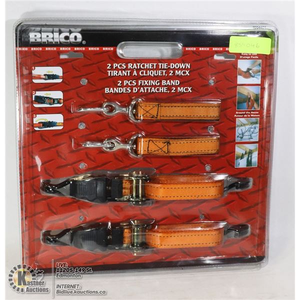 NEW BRICO 4PC TIE DOWN SET 2 RATCHETING & 2 FIXING